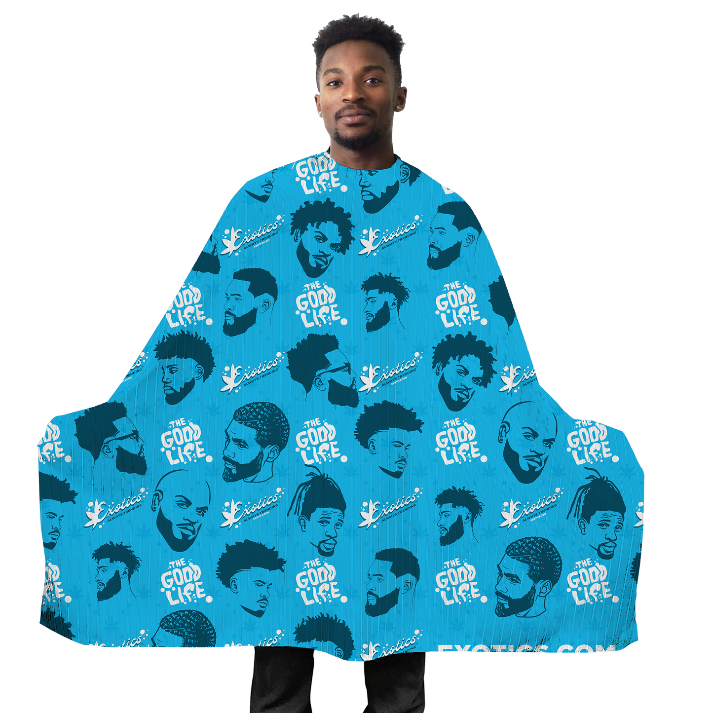Exotics blue barber cape with head logos