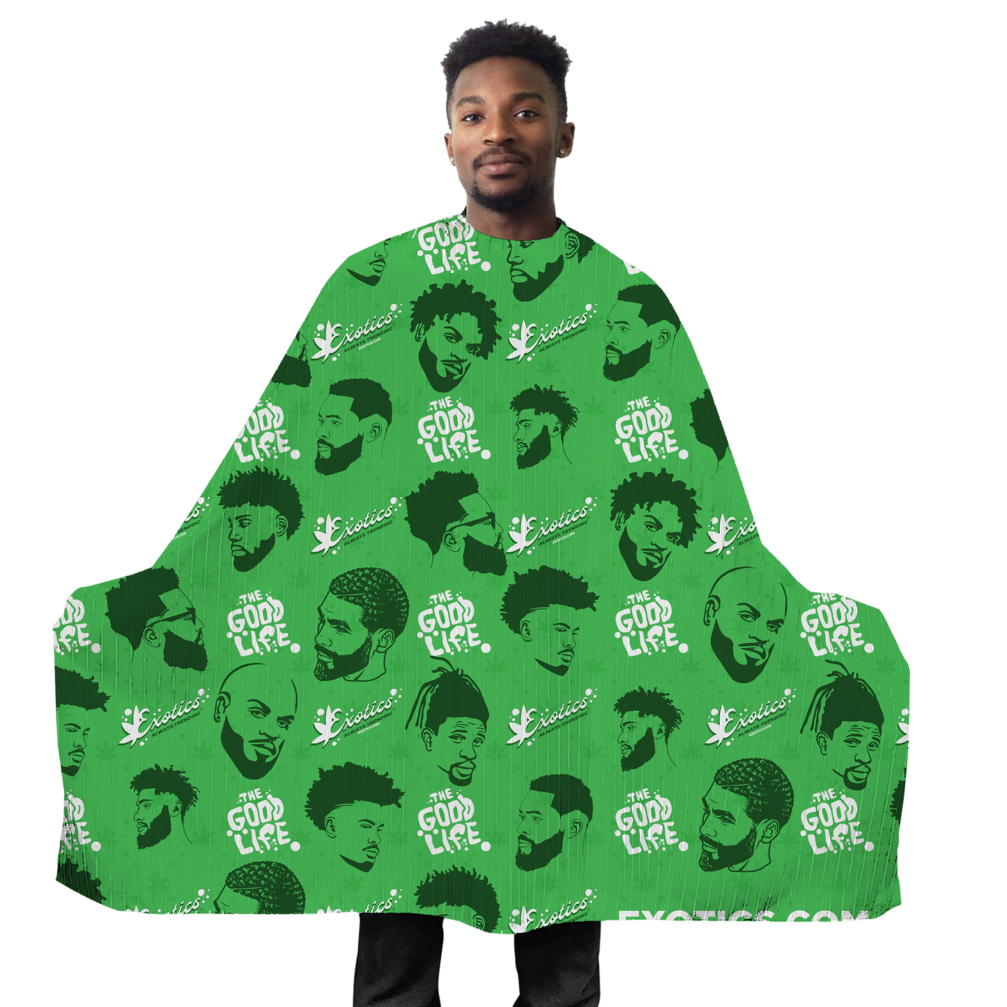 Exotics green barber cape with head logos