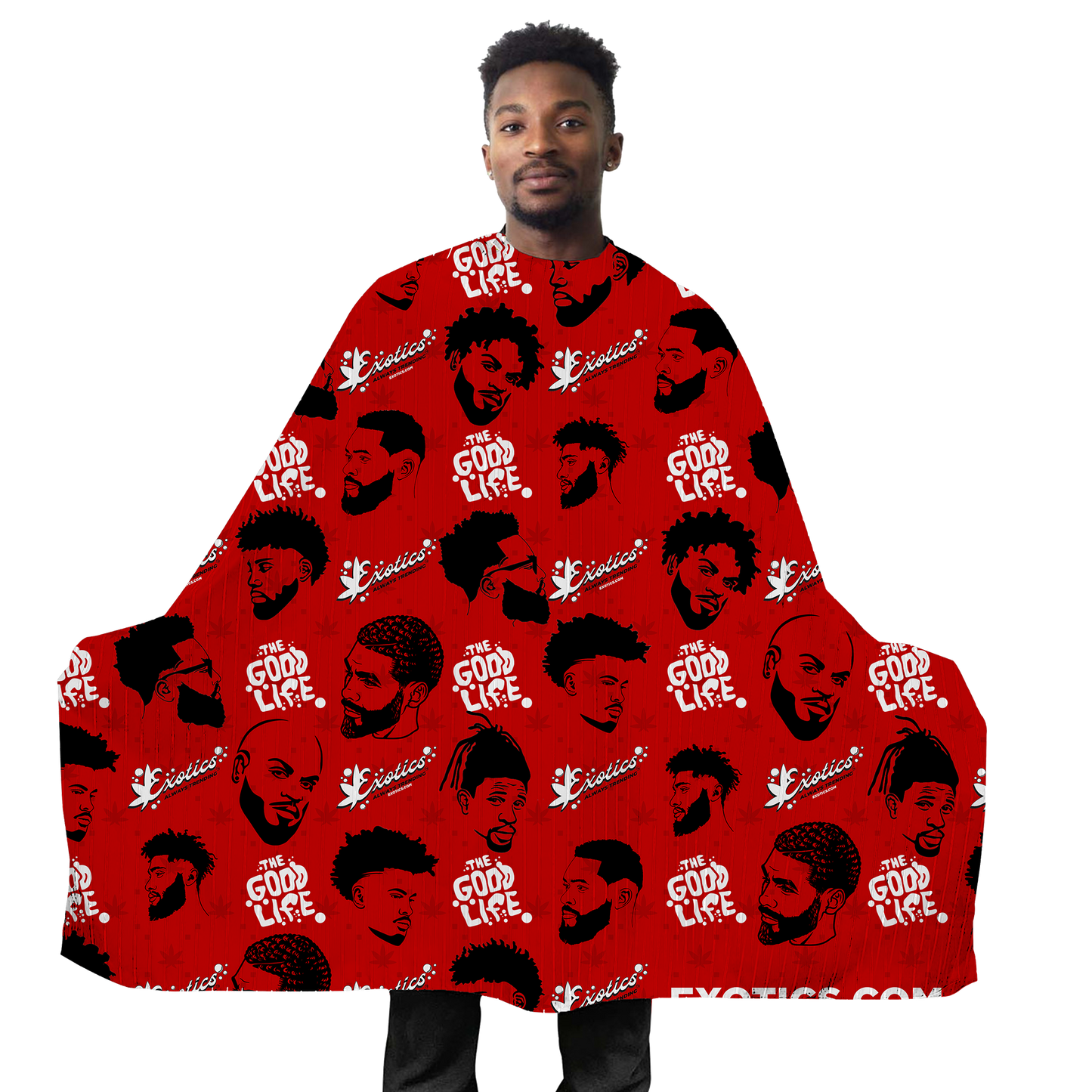 Exotics red barber cape with head logos
