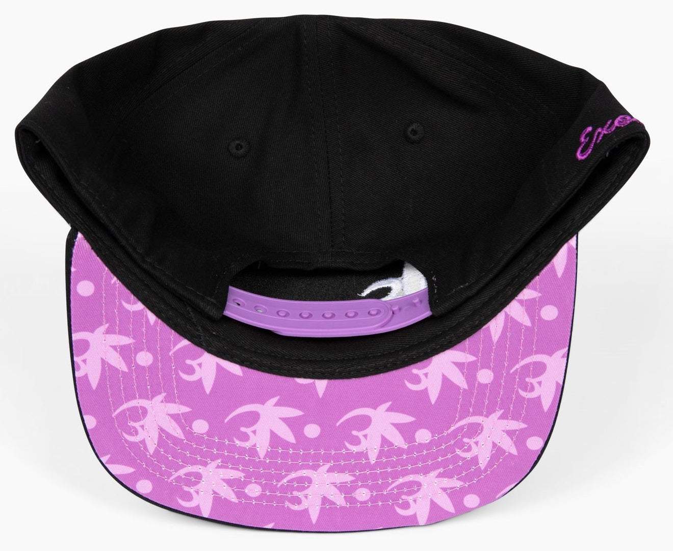 Black Exotics snapback hat with purple brim and snap