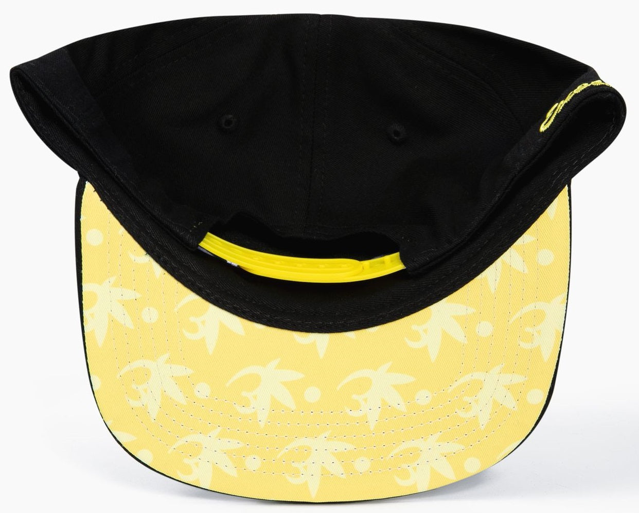 Black Exotics snapback hat with yellow brim and snap