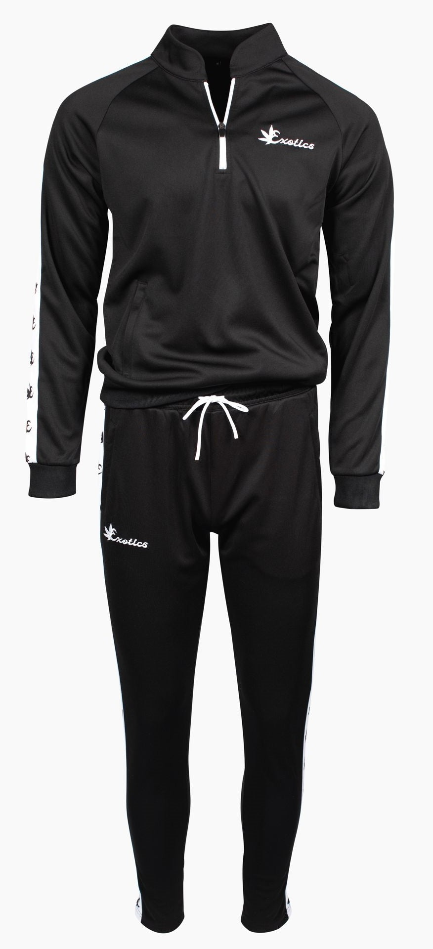 Black Exotics tracksuit with white logo and details