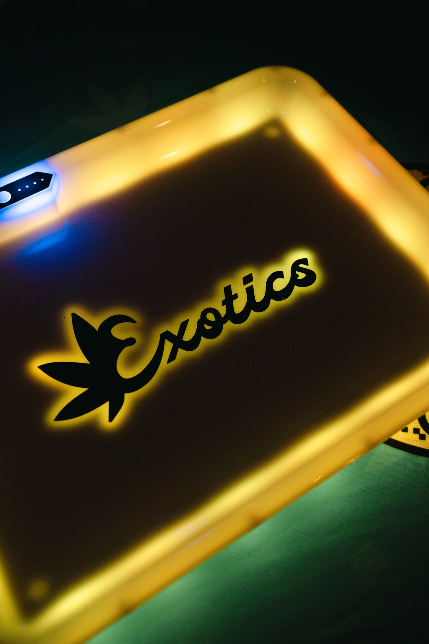 Exotics LED valet tray with lights lit up