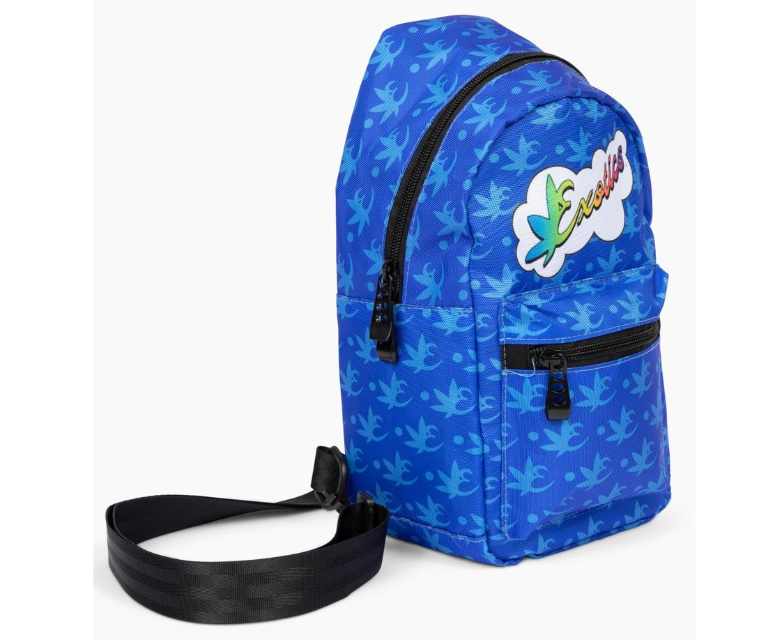 Blue Exotics crossbody shoulder bag with rainbow logo