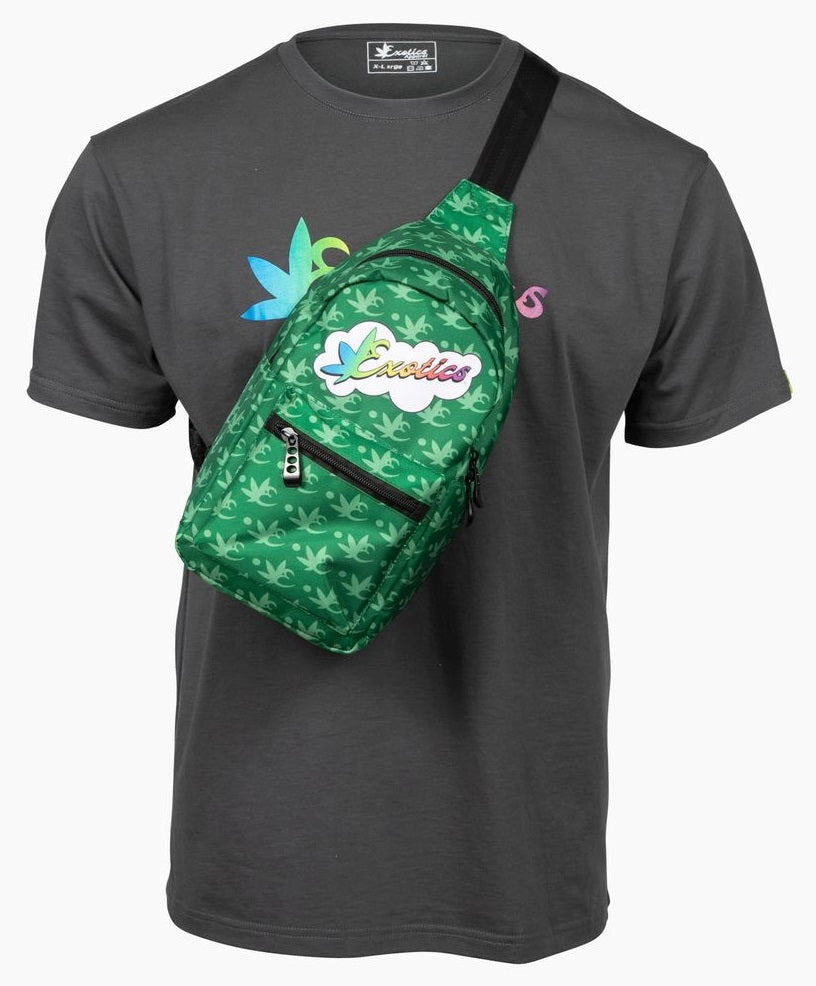 Green Exotics crossbody shoulder bag with rainbow logo