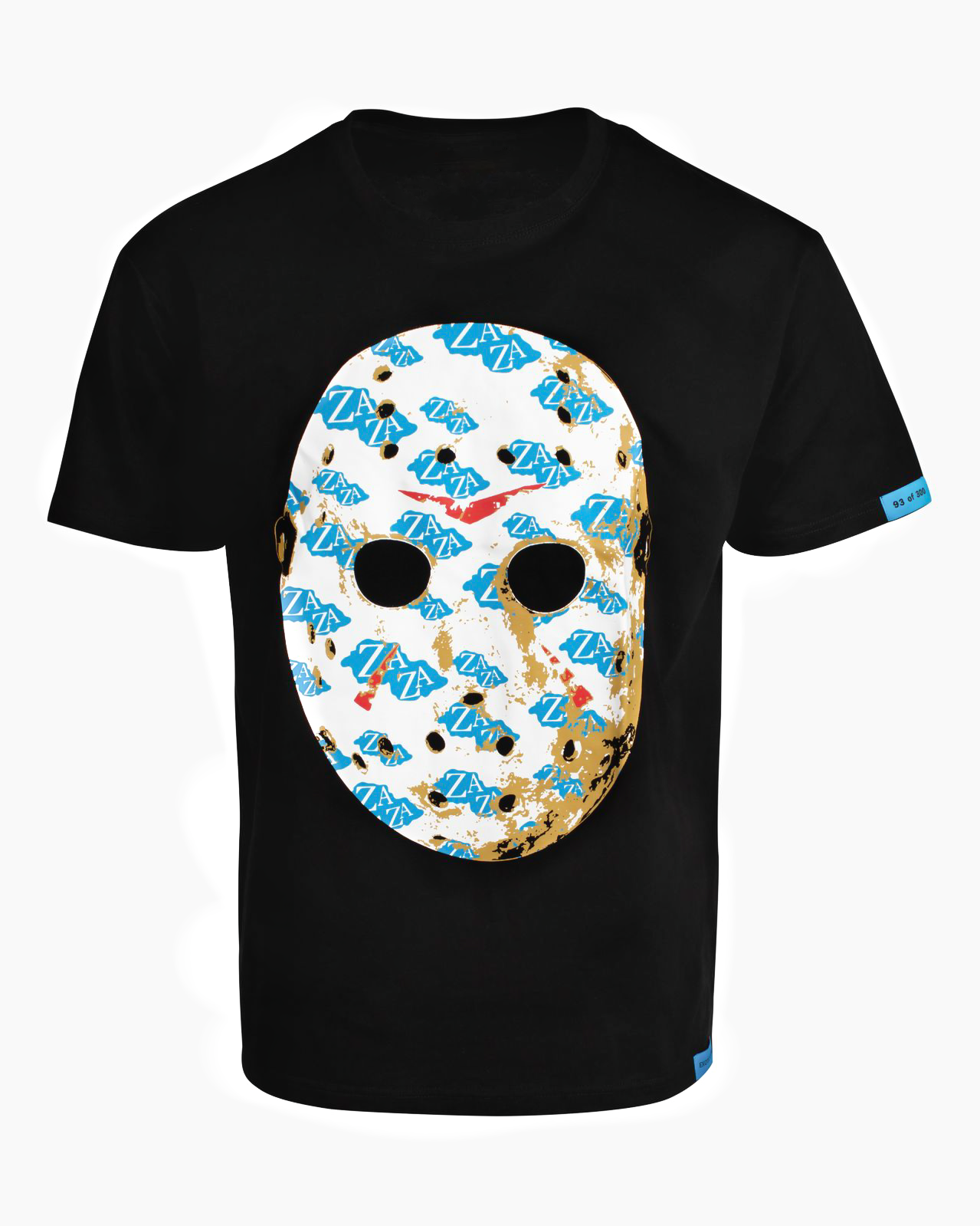Black Jason mask tee t-shirt with blue Exotics Zaza logos