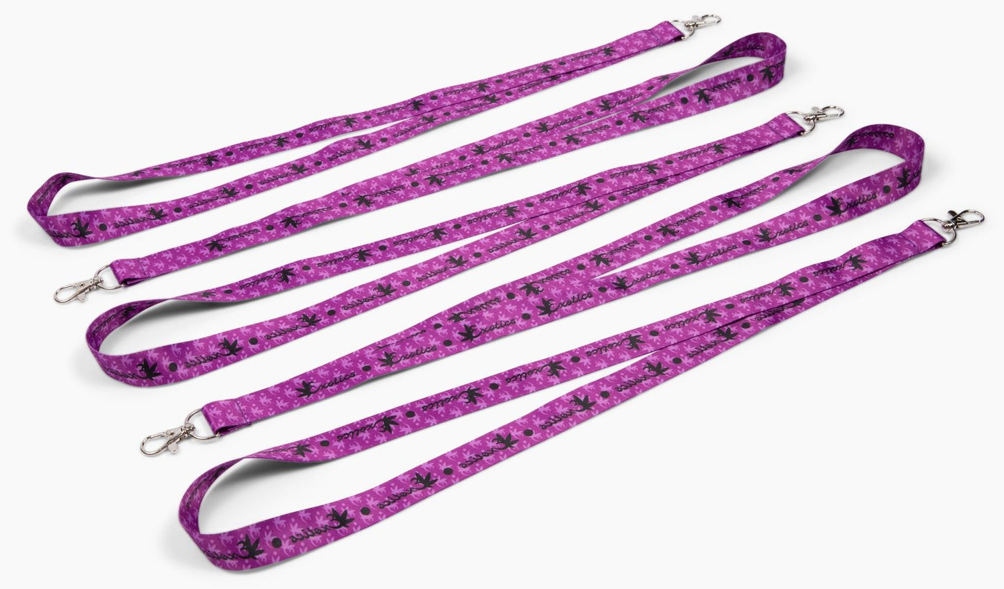 Five purple Exotics logo lanyards