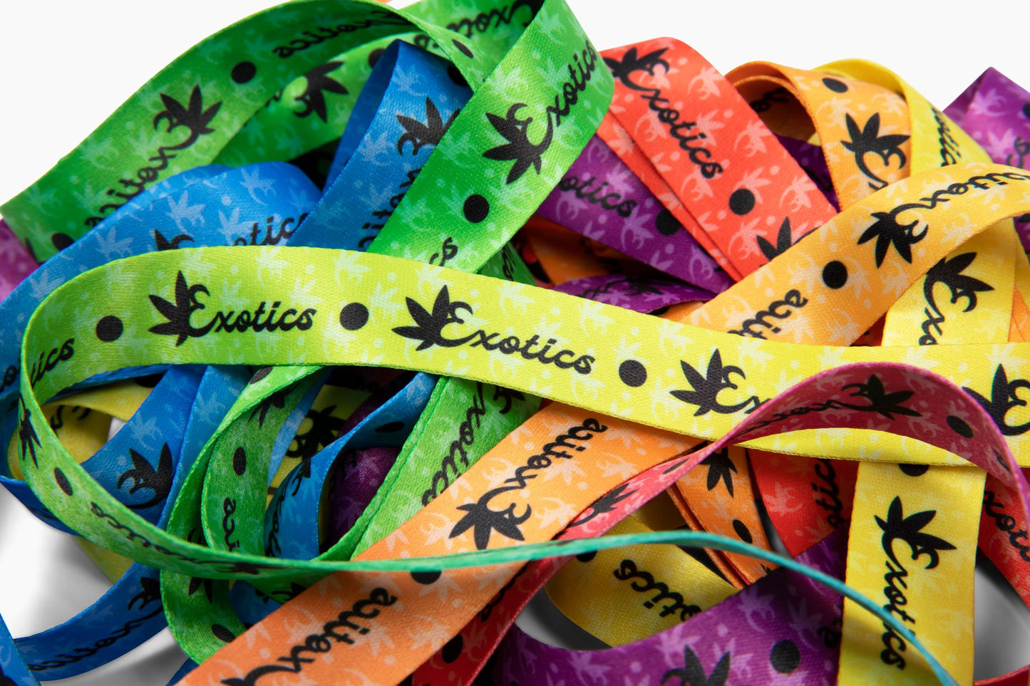 Bundle of Exotics logo lanyards in multiple colors