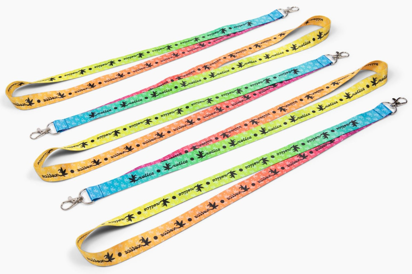 Five Exotics logo rainbow lanyards