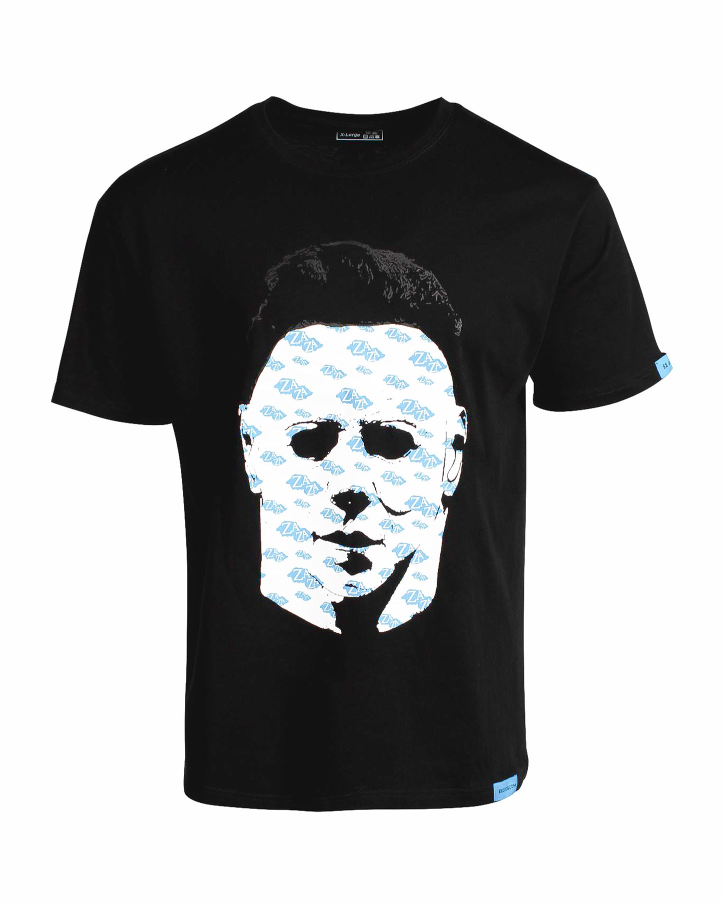 Black Exotics Michael Myers tee t-shirt with blue Zaza logos
