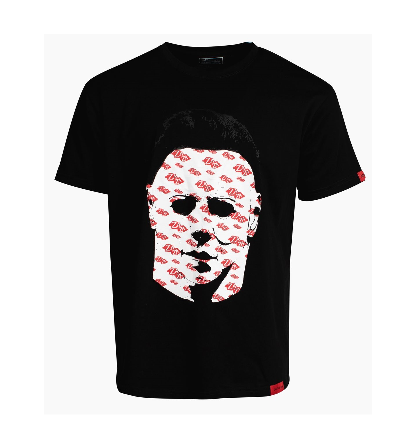 Black Michael Myers tee t-shirt with red Exotics Zaza logos
