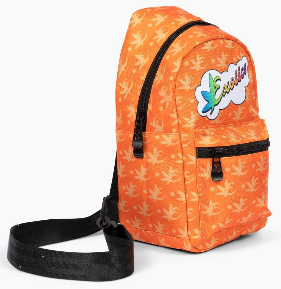 Orange Exotics crossbody shoulder bag with rainbow logo
