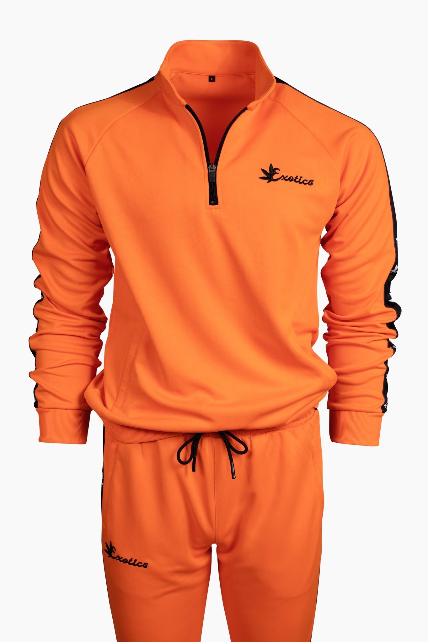 Orange Exotics tracksuit with black logo and details