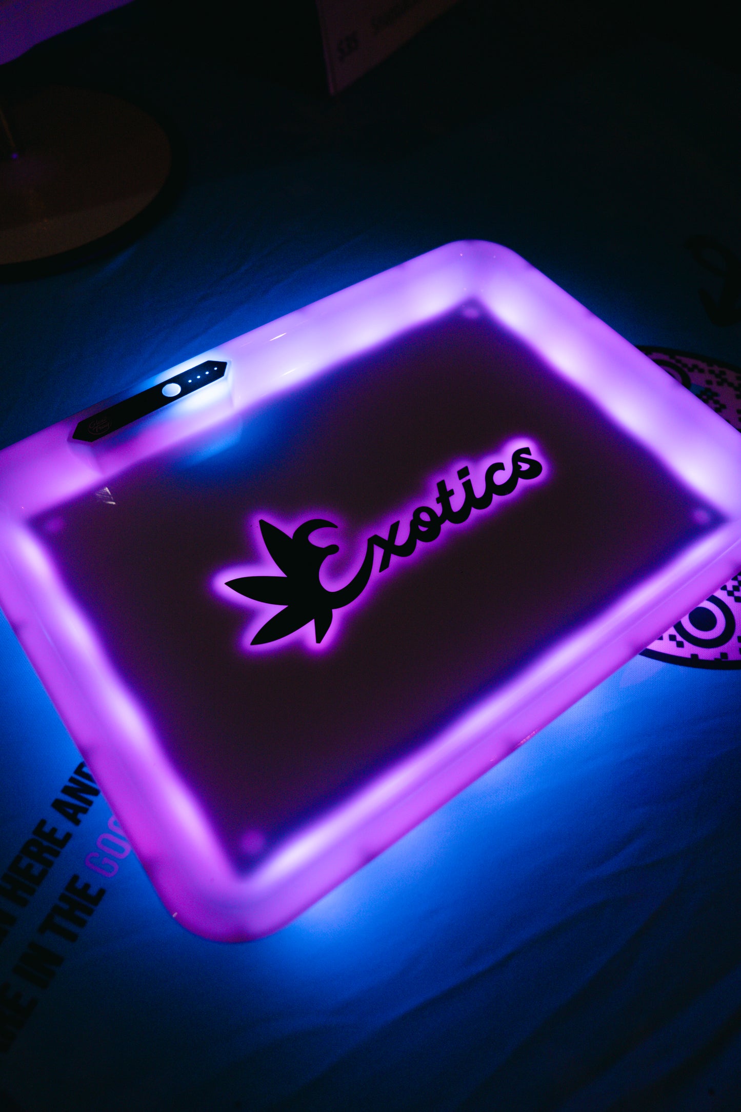 Exotics LED valet tray with lights lit up