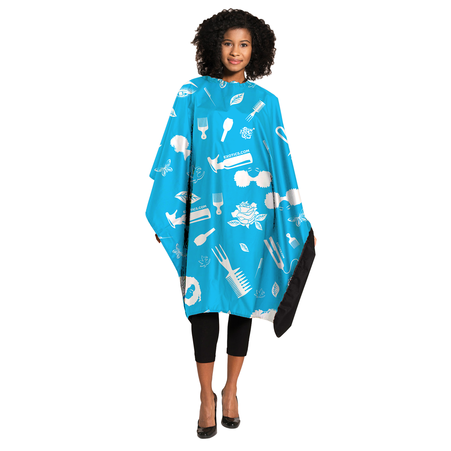 Blue and white Exotics salon cape