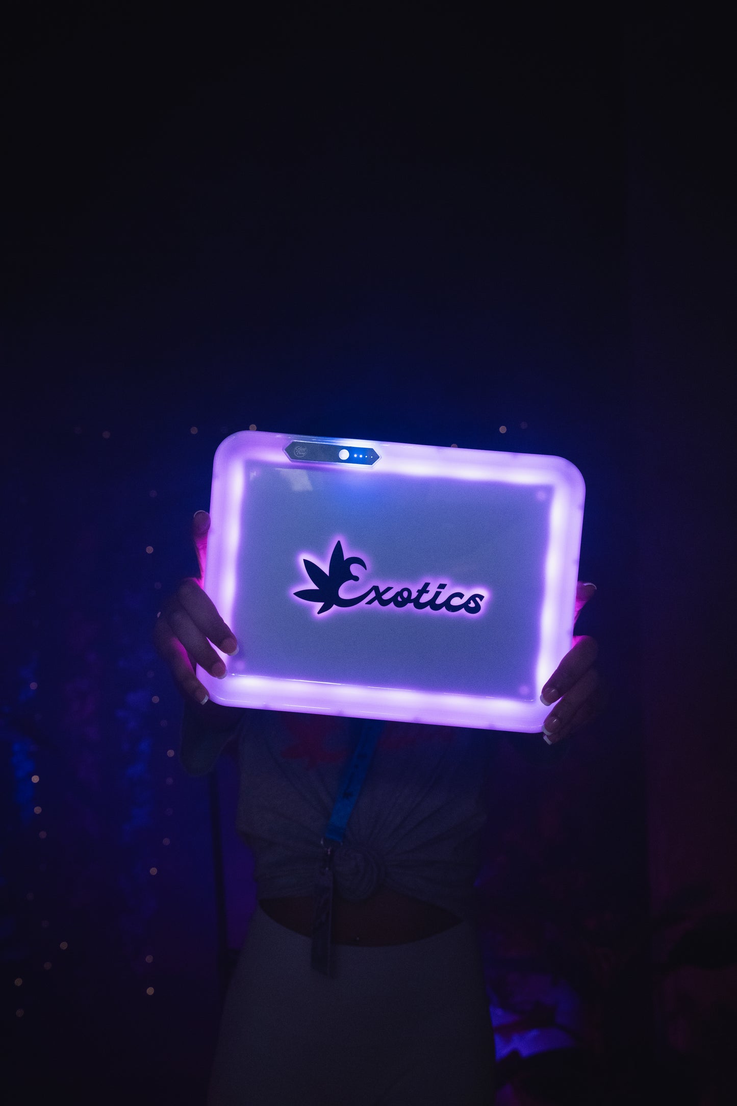 Exotics valet tray with LED lights lit up