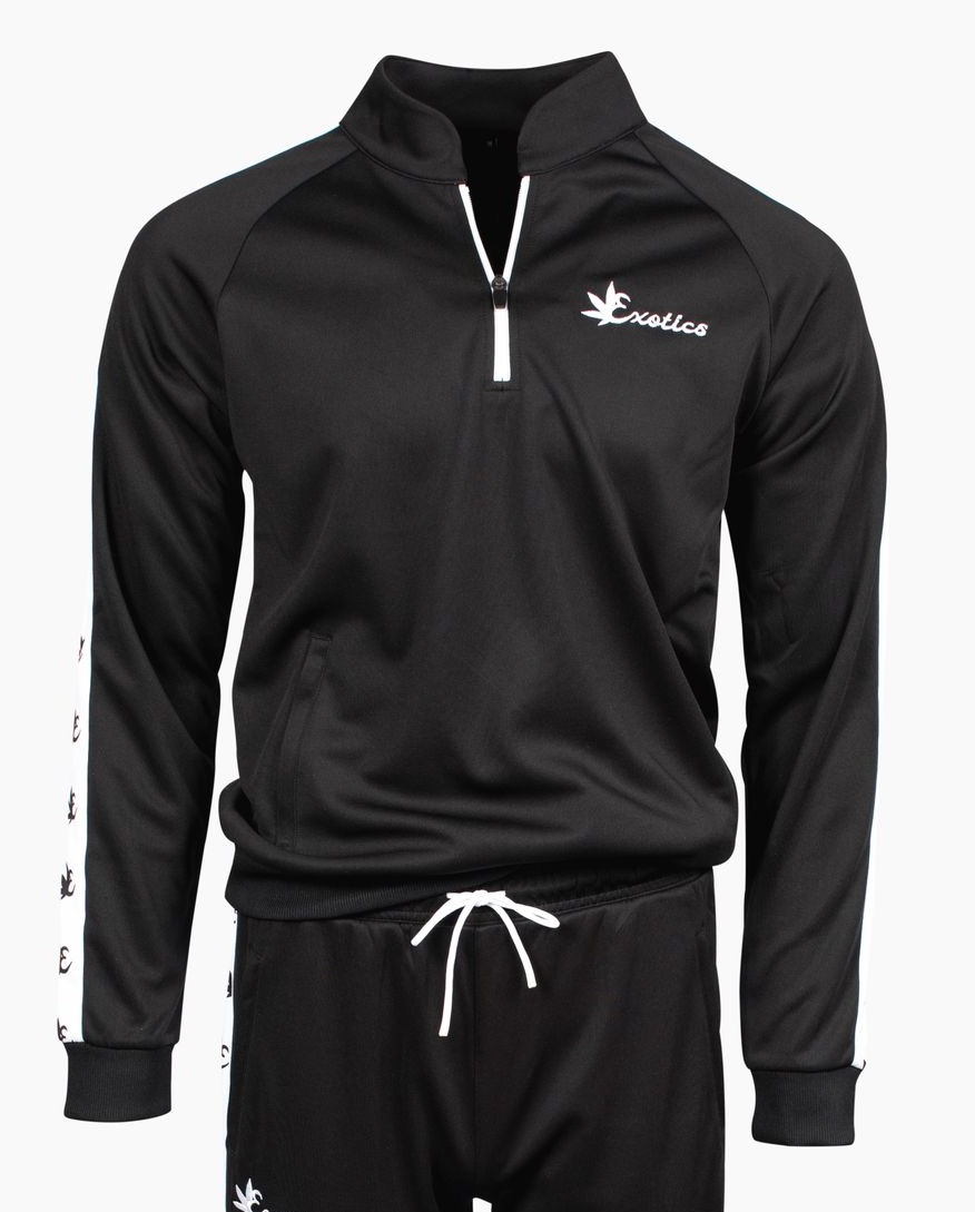 Black Exotics tracksuit with white logo and details