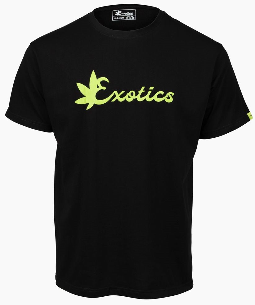 Black Exotics tee t-shirt with green logo on front