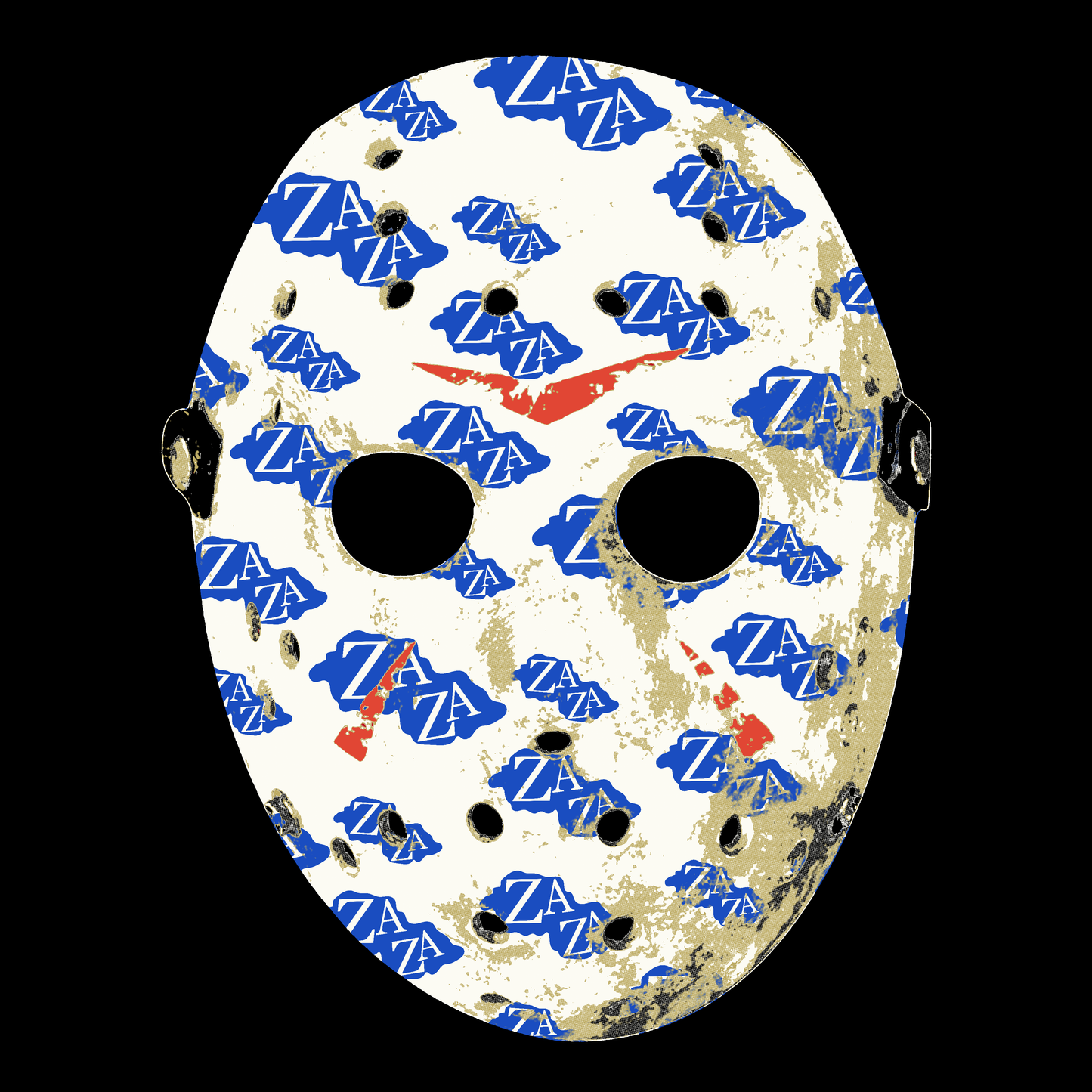 Exotics Jason mask artwork with blue Zaza logos