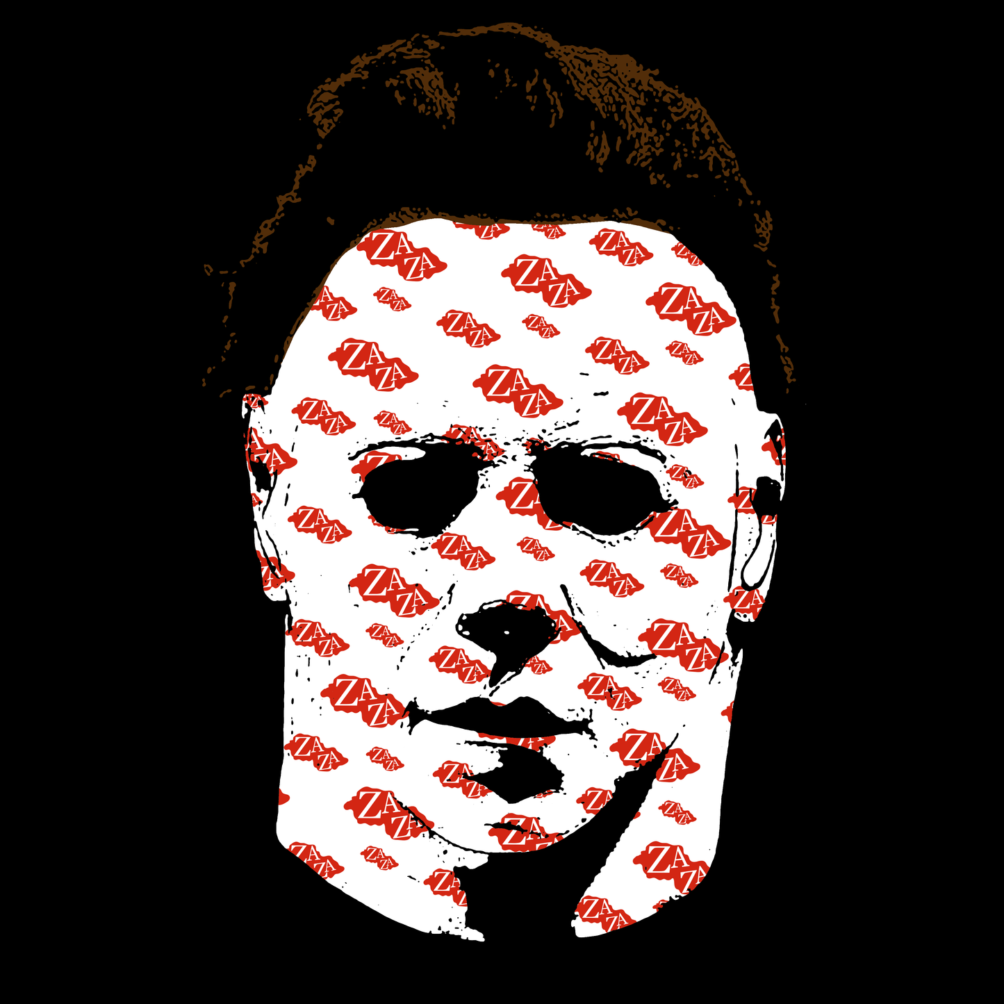 Michael Myers tee t-shirt artwork with red Exotics Zaza logos