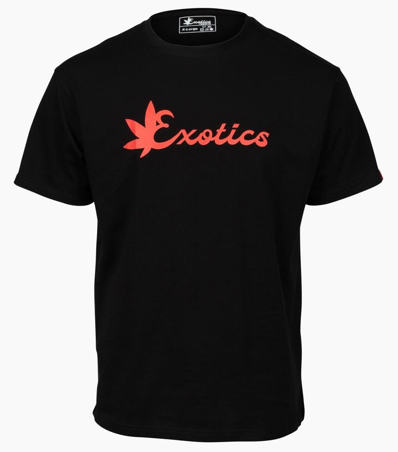 Black Exotics tee t-shirt with red logo on front