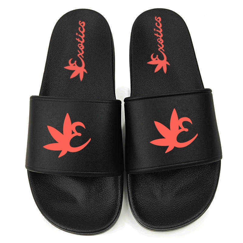 Black Exotics slides with red logo