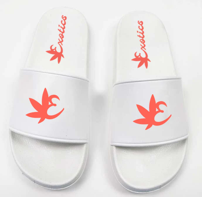White Exotics slides with red logo