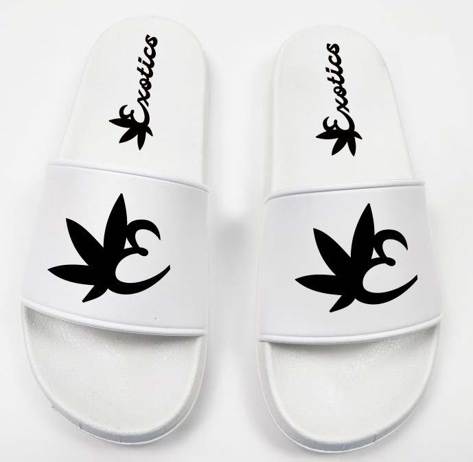 White Exotics slides with black logo