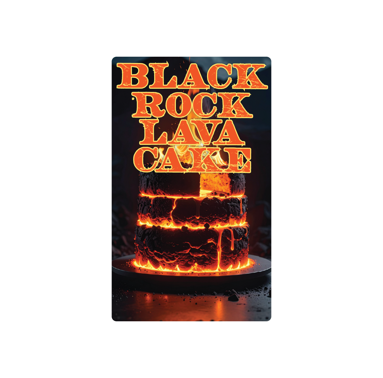 Exotics Black Rock Lava Cake cannabis indica hybrid strain label artwork