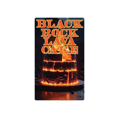 Exotics Black Rock Lava Cake cannabis indica hybrid strain label artwork