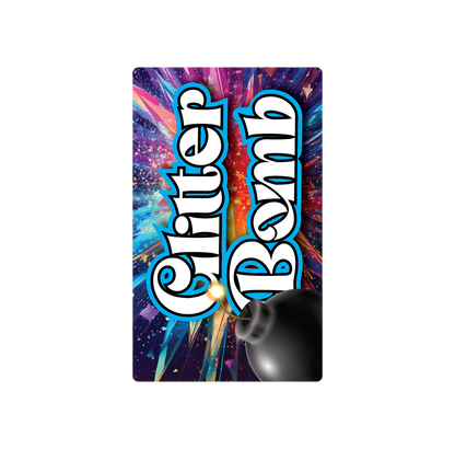 Exotics Glitter Bomb cannabis hybrid strain label artwork