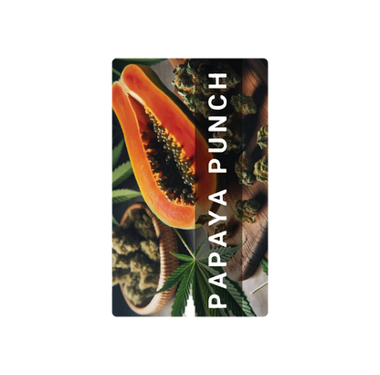 Exotics Papaya Punch cannabis indica hybrid strain label artwork