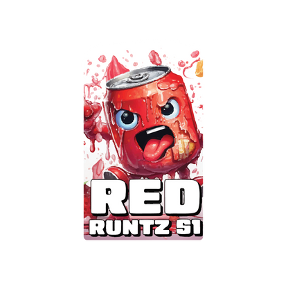 Exotics Red Runtz hybrid cannabis strain label artwork