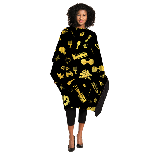 Black and gold Exotics salon cape