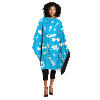 Blue and white Exotics salon cape